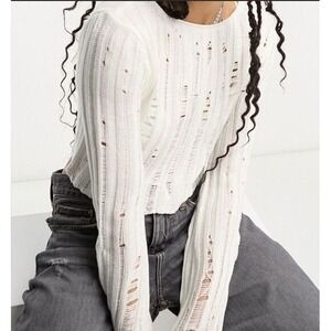 Reclaimed Vintage Cropped Laddered Jumper Size‎ 10 White NWT